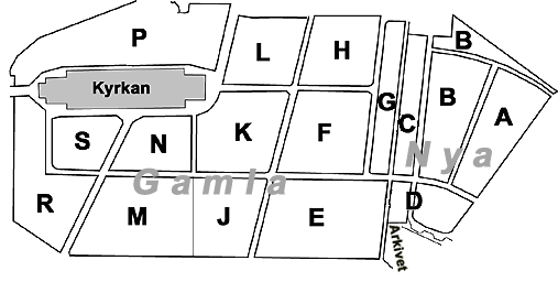 Schematisk karta ver Gamla o Nya kyrkogrden