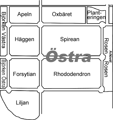 Schematisk karta över Östra kyrkogården